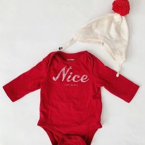 Gap Baby “Nice” Bodysuit and Matching Pom Pom Hat